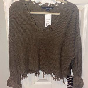 Olive Green Cropped and Distressed Sweater from Hyfve (size small)